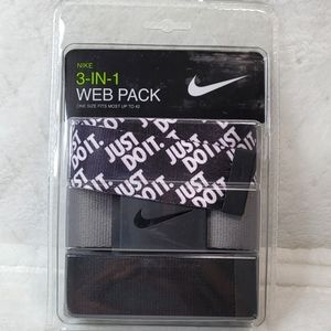 NIKE MEN'S WEB BELT 3 IN 1 WEB PACK GRAY/BLACK JUST DO IT. TRIM TO FIT